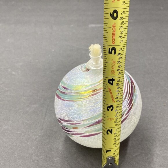 Art Glass Hand Blown Oil Lamp Round White Iridescent Green Pink Swirl w Wick - Picture 8 of 9